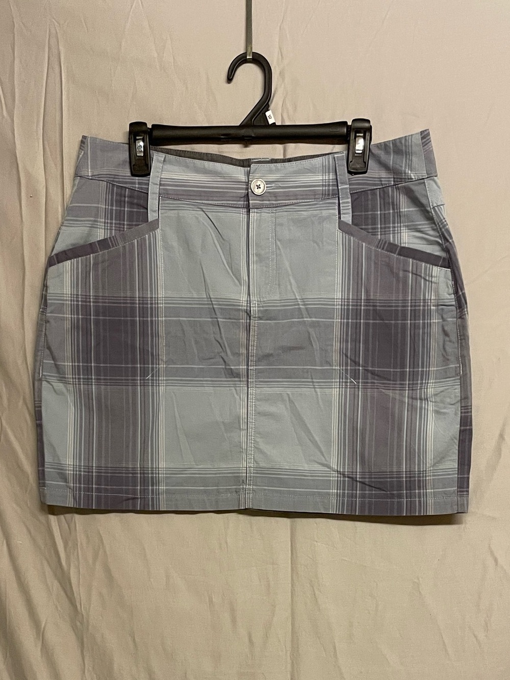 Horny Toad Light Blue and Gray Plaid Mini Skirt